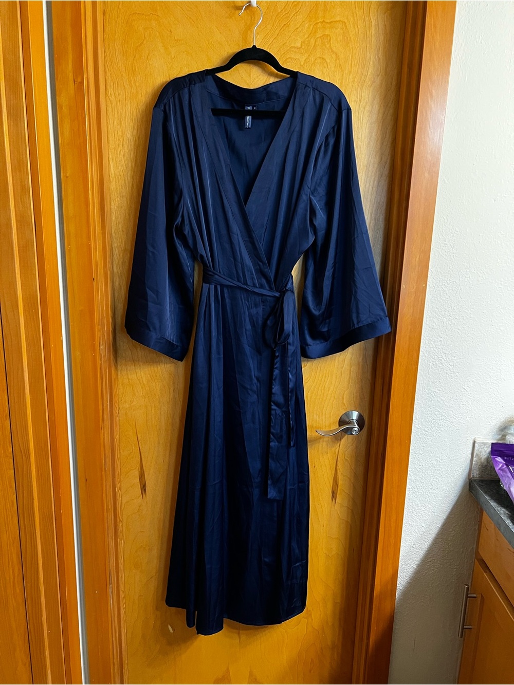 Classic Navy Women's Satin Wrap Robe